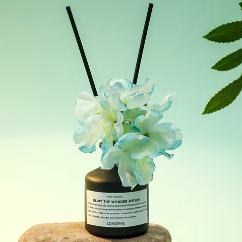 Difusor de Aromas Estilo Nórdico para Hogar Botella de Aceite Esencial con Flor Artificial y Varillas de Ratán