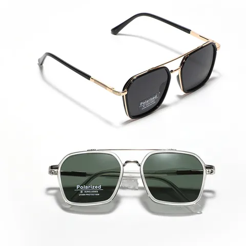 Occhiali da Sole Polarizzati Quadrati con Doppio Ponte Montatura in Metallo TR90 Protezione UV400 Retrò Moda per Guida