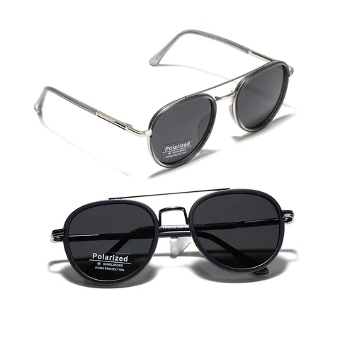 Retro TR90 Metal Square Double Bridge Polarized Sunglasses For Men Women UV400 Protection Large Frame TAC Lens Pilot Fashion Sun Glasses
