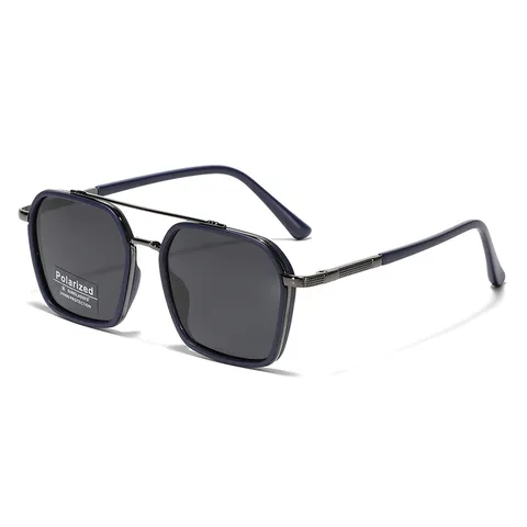 Occhiali da Sole Polarizzati Quadrati con Doppio Ponte Montatura in Metallo TR90 Protezione UV400 Retrò Moda per Guida