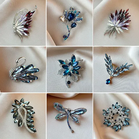 Elegante Zinklegierung Strass Kristall Blume Schmetterling Blatt Brosche Pin Für Damen Anzug Mantel Modeschmuck