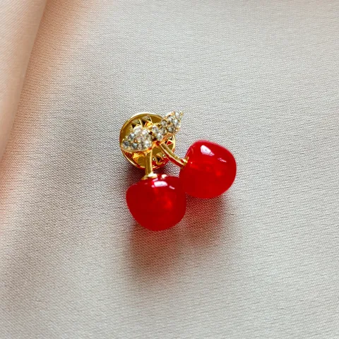 Elegant Red Cherry Brooch Pin Alloy Rhinestone Crystal Fashion Jewelry For Women Daily Party Coat Decoration