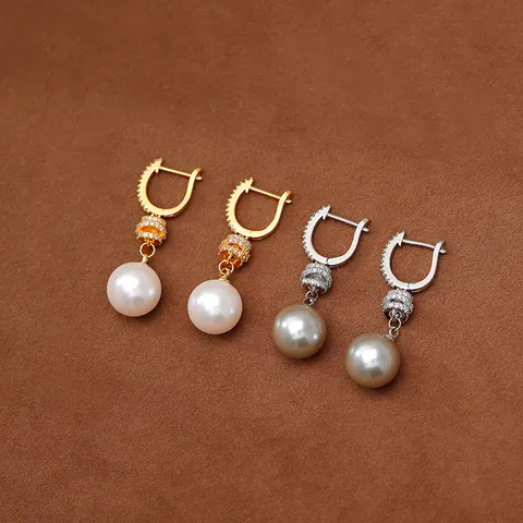 Pendientes Largos Elegantes de Perlas para Mujer de Cobre con Circonia Incrustada Chapado en Oro Plata Diseño de Cuerda