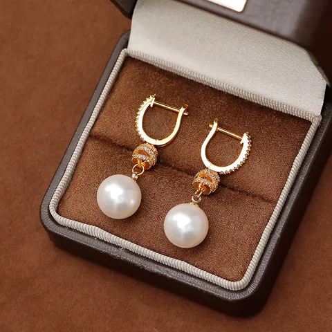 Pendientes Largos Elegantes de Perlas para Mujer de Cobre con Circonia Incrustada Chapado en Oro Plata Diseño de Cuerda