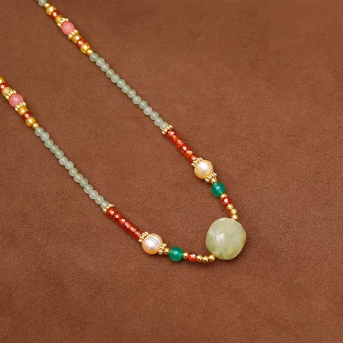 Handmade Freshwater Pearl Prehnite Agate Necklace Vintage New Chinese Style Copper Bead Beaded Choker For Women Fashion Jewelry