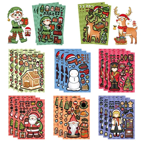 Pegatina de Cambio de Rostro DIY de Navidad Niños Puzzle Hecho a Mano Impermeable Papá Noel Cartoon Pegatina Decoración de Fiesta Manualidades
