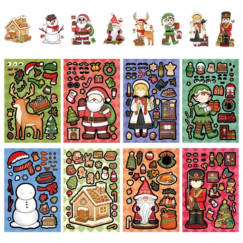 Pegatina de Cambio de Rostro DIY de Navidad Niños Puzzle Hecho a Mano Impermeable Papá Noel Cartoon Pegatina Decoración de Fiesta Manualidades
