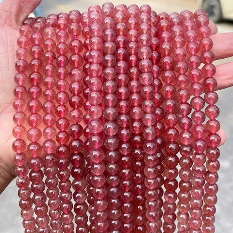 Natural Strawberry Quartz Loose Beads Polished Round Stone Beads For DIY Jewelry Making Bracelet Necklace Findings Craft