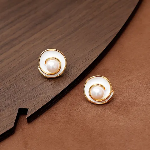 Pendientes de Botón de Perla para Mujer Esmalte Degradado Espiral Redondos Pendientes Con Poste de Plata de Ley 925 Moda Joyería