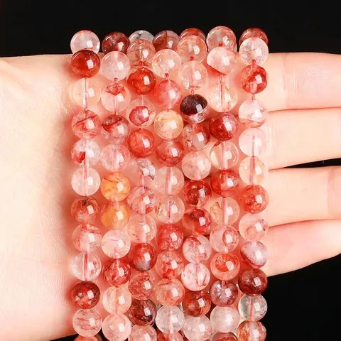 Perline Sciolte in Quarzo Ematoide Naturale Tonde Lucidate Rosse Gialle Gel Flower Cristallo per Gioielli Fai da Te Bracciale