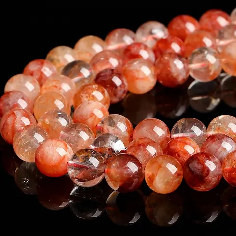 Perline Sciolte in Quarzo Ematoide Naturale Tonde Lucidate Rosse Gialle Gel Flower Cristallo per Gioielli Fai da Te Bracciale