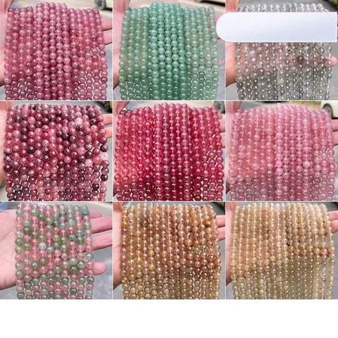 Natural Strawberry Quartz Loose Beads Polished Round Stone Beads For DIY Jewelry Making Bracelet Necklace Findings Craft