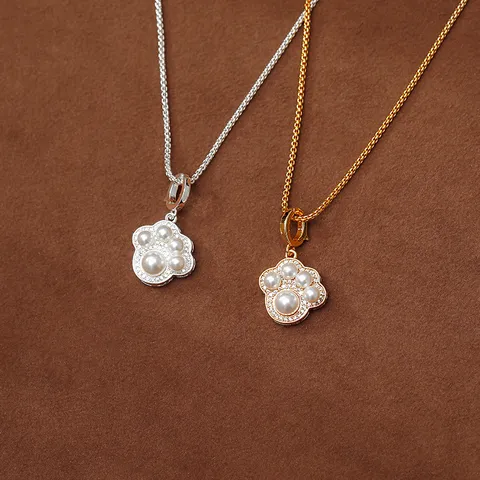 Schattige Kattenpoot Hanger Ketting Voor Vrouwen Koper Strass Kunstparel Verstelbare Sleutelbeen Ketting Exquise Halssieraden