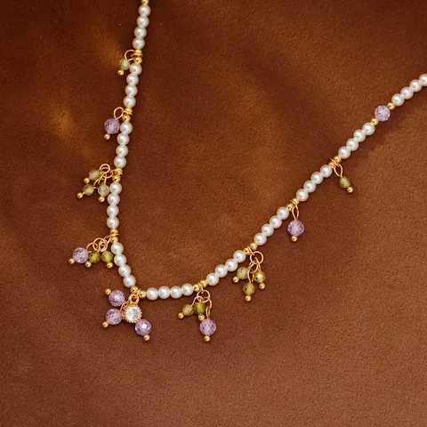 Französischer Luxus Kleine Künstliche Perle Choker Kette Für Damen 18K Vergoldetes Kupfer Kristall Zirkonia Anhänger Halsschmuck