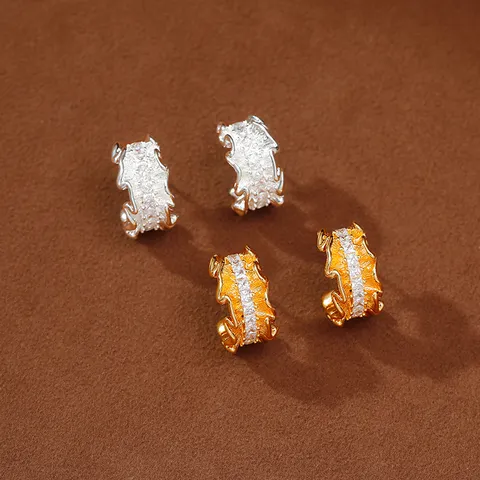 Pendientes de Aro en Forma de C de Cobre Chapado en Oro Con Circonia y Poste de Plata de Ley 925 Para Mujer