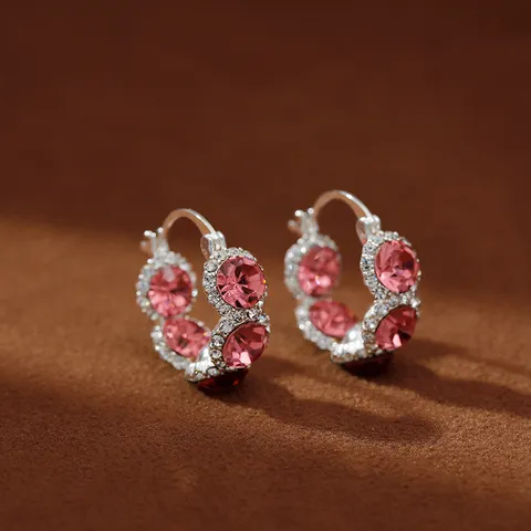 Trendige Rosa Zirkonia Voll Strass Creolen Für Damen Luxus Kupfer Geometrische Blumenform Mode Ohrringe Schmuck Geschenk