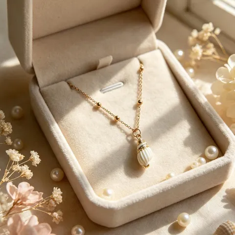 Alloy Gradient Shell Pendant Necklace Gold Edged Scallop Conch Bead Chain Summer Seaside Vacation Artificial Pearl Jewelry