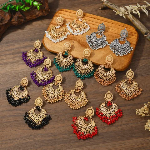 Bohemian Hollow Bell Long Tassel Alloy Earrings Ethnic Vintage Statement Dangle Earrings Jewelry For Women