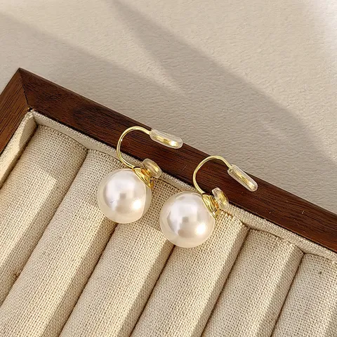 Retro Copper Artificial Pearl Ear Clips Non Piercing Geometric Round Spiral Earrings Vintage Jewelry Accessories For Women