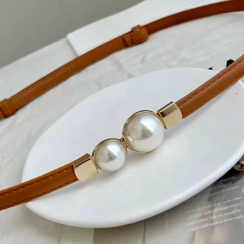 Vrouwen Mode Dunne Riem Metaal Parel Gesp Elegante Jurk Shirt Trui Taille Accessoire Decoratieve Legering Gesp