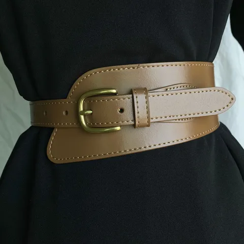 Cintura in Vita in Pelle Larga da Donna Fibbia in Metallo Retro Corsetto Asimmetrico per Vestito Camicia