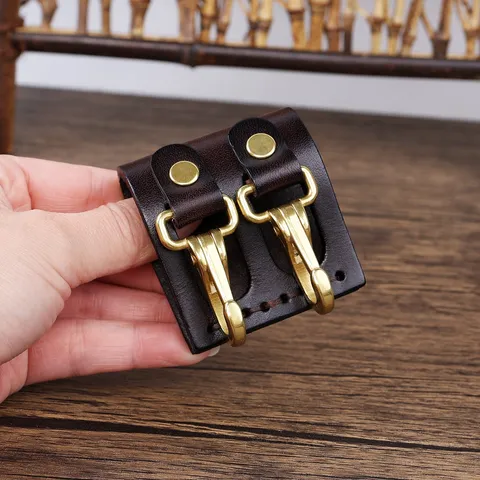 Genuine Leather Key Holder Belt Clip Vintage Waist Key Chain Organizer Heavy Duty Metal Snap Hook Belt Accessory For Men Women