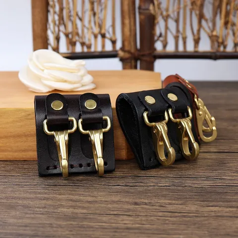 Genuine Leather Key Holder Belt Clip Vintage Waist Key Chain Organizer Heavy Duty Metal Snap Hook Belt Accessory For Men Women