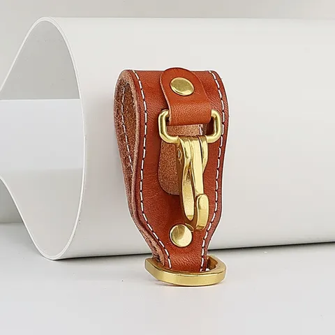 Men's Top Layer Cowhide Leather Belt Key Holder Loop Metal Hook Vintage Multifunctional Key Chain Accessory