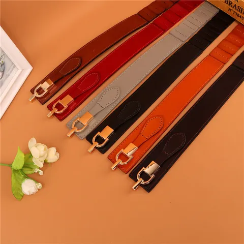 Damen Echtes Leder Breiter Taillengürtel Elastischer Gürtel Vielseitig Mantel Kleid Dekorativer Bund Metallschnalle
