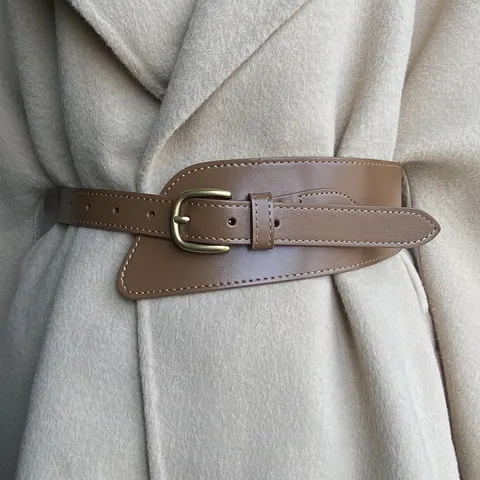 Cintura in Vita in Pelle Larga da Donna Fibbia in Metallo Retro Corsetto Asimmetrico per Vestito Camicia