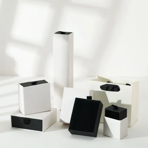 Minimalist Black White Jewelry Packaging Box Drawer Lid Style Jewelry Box With Sponge For Necklace Ring Earring Gift Case