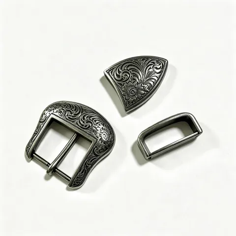 Fibbia per Cintura in Lega Intagliata Argento Retro Set di Tre Pezzi Stile Western Floreale Fibbia di Ricambio Accessori Moda