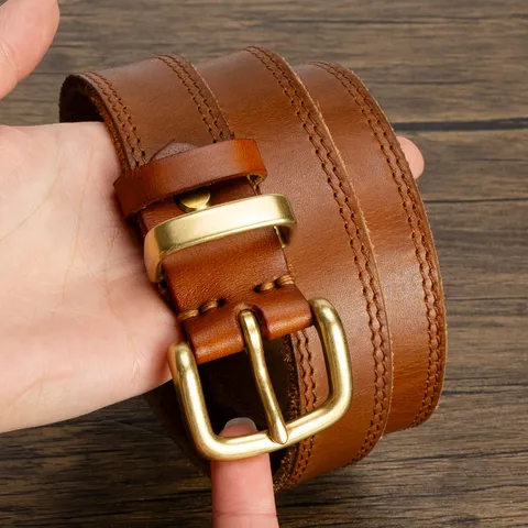 Cintura in Pelle Casual per Uomo e Donna Fibbia ad Ardiglione Vintage Elegante Cinturino in Pelle Bovina Per Accessori Jeans