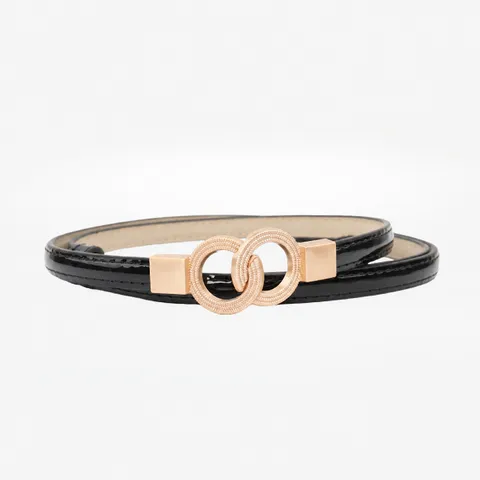 Donne Minimalista Pelle Verniciata Cintura Sottile Elegante Versatile Abito Vita Lega Fibbia Doppio Anello Accessori Moda