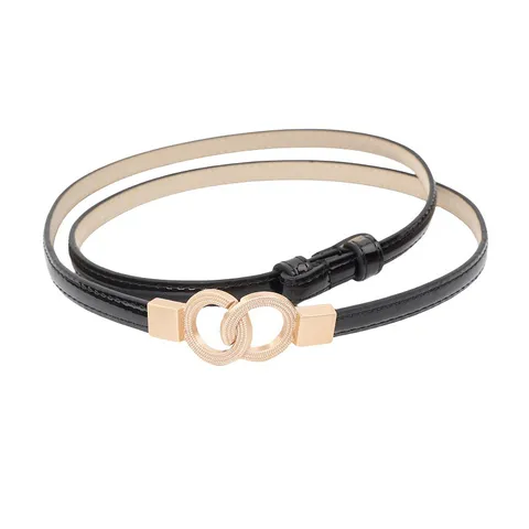 Donne Minimalista Pelle Verniciata Cintura Sottile Elegante Versatile Abito Vita Lega Fibbia Doppio Anello Accessori Moda