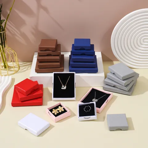 Minimalist Paperboard Jewelry Box Set Lid And Base Textured Gift Packaging For Ring Earring Necklace Bracelet Storage Display Box Organizer
