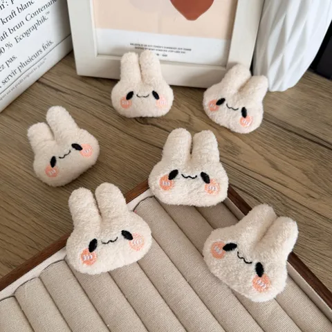 Cute Cartoon Long-Eared Bunny Plush Doll Handmade DIY Accessory For Clothes Shoes Bags Embroidered Rabbit Head Decoration