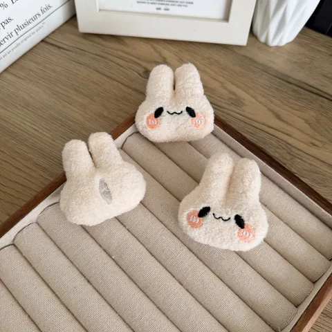 Cute Cartoon Long-Eared Bunny Plush Doll Handmade DIY Accessory For Clothes Shoes Bags Embroidered Rabbit Head Decoration