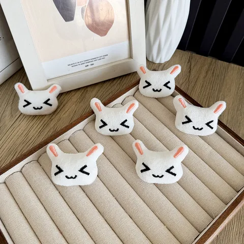 Cute Cartoon White Plush Rabbit Head DIY Accessories For Girls Clothing Bags Socks Shoes Decoration Sweet Handmade Fabric Patch