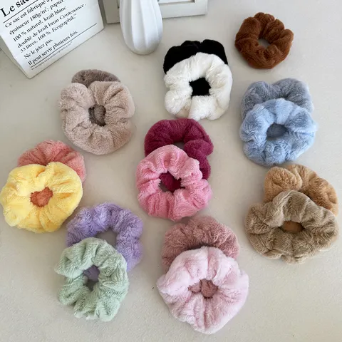 Chouchous en Peluche Automne Hiver Grands Élastiques à Cheveux Doux Porte-Queue de Cheval Couleurs Thé au Lait Accessoires de Cheveux pour Femmes