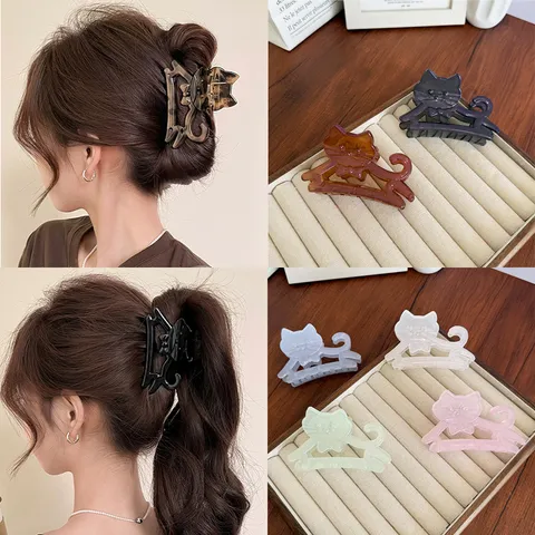 Pince à Cheveux Style Français Forme Chat Mignon Taille Moyenne Résine Acétate Acrylique Accessoires Cheveux Pour Femmes