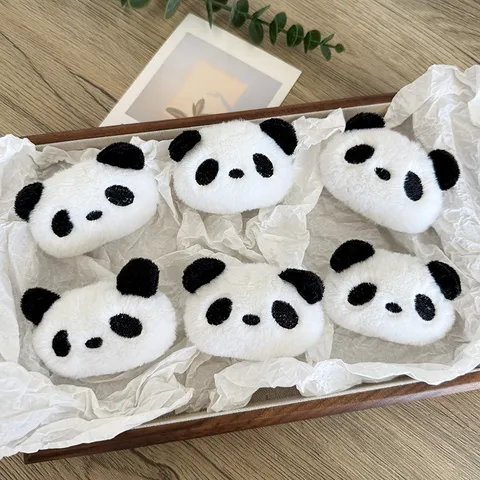 Cute Panda Plush Head Accessory Embroidered Cartoon Animal Charm For DIY Clothes Bag Shoes Hat Brooch Pendant Decoration