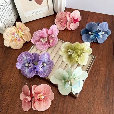 Large Simulated Orchid Flower Hair Clip For Women Artificial Pearl Duckbill Side Clip Elegant Forest Style Hair Accessory