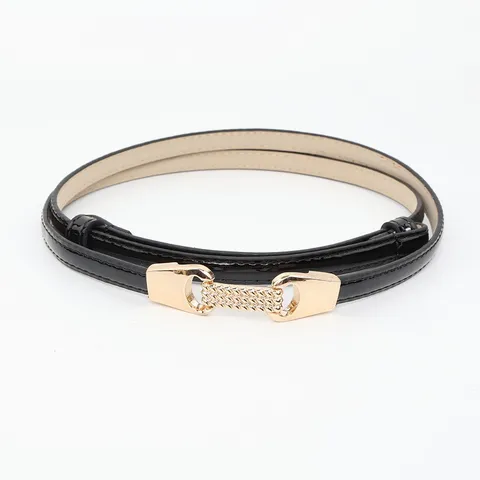 Minimalist PU Leather Skinny Belt Gold Metal Buckle Versatile Dress Shirt Suit Waist Belt Women Fashion Accessories
