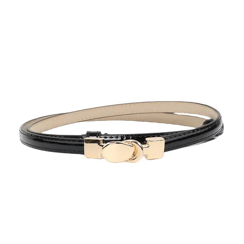 Cintura Sottile in Pelle PU da Donna Elegante Fibbia in Metallo Dorato Cinturino per Abito Accessori di Moda Versatili