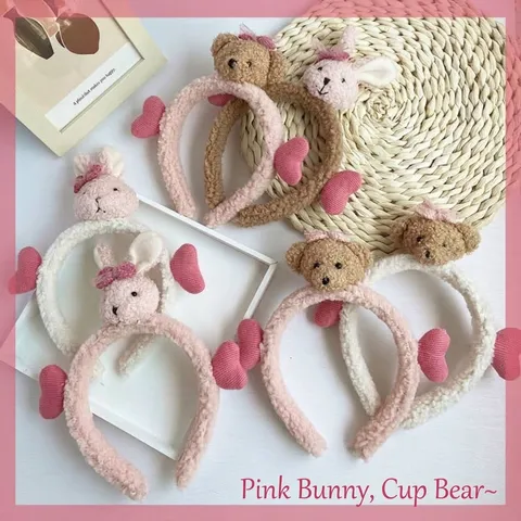 Cute Plush Bear Rabbit Ear Headband For Women Soft Coral Fleece Hair Band For Washing Face Makeup Spa Hair Hoop Korean Style Sweet Animal Headpiece