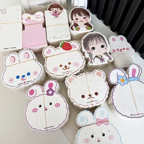 Cartes d'Exposition d'Accessoires de Cheveux en Forme d'Animaux de Dessin Animé Support d'Emballage de Couvre-Chef en Carton Blanc pour Élastiques à Cheveux DIY Carte de Présentation Bijoux