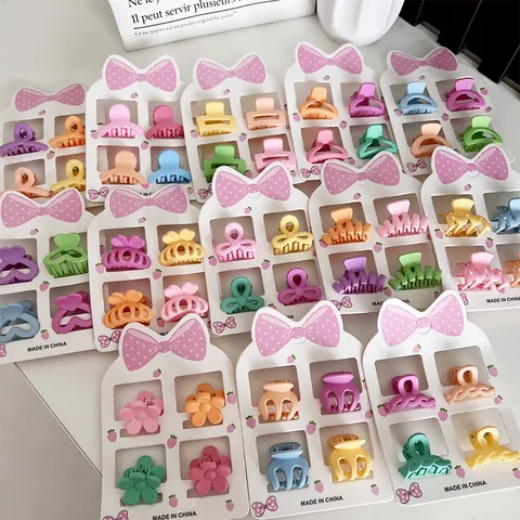 Lot de Mini Pinces à Cheveux en Plastique Mat Couleur Bonbon pour Filles Barrettes Mignonnes Forme de Papillon Fleur Coeur Accessoires Cheveux Enfants