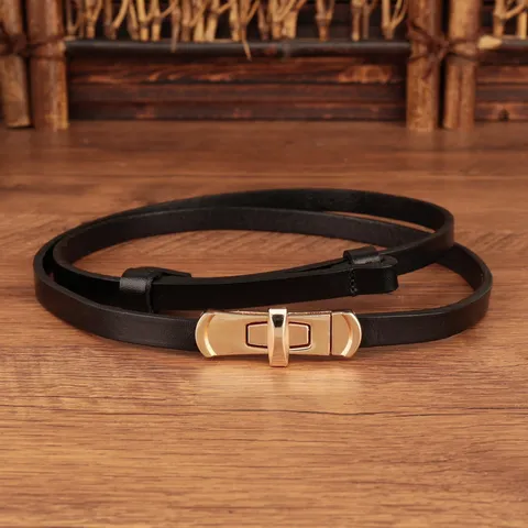 Dames Echt Leer Dunne Riem Minimalistische Veelzijdige Jurk Tailleband met Roterende Metalen Gesp Mode Accessoires