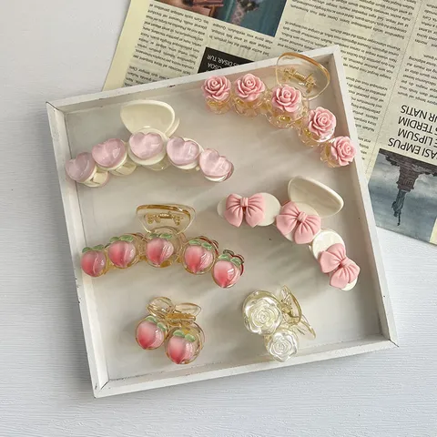 Süße Kamelie Pfirsich Haarkralle Koreanische Klare Harz Acryl Haarklammer Blume Frucht Herz Design Haarschmuck Für Damen